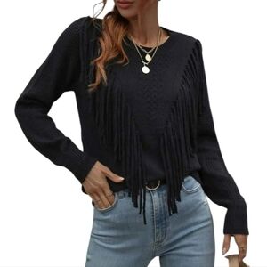 Women's Chou Yatou Black Fringe Sweater Sz Large